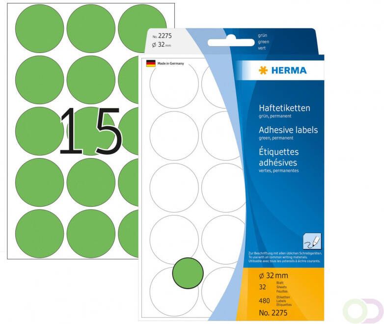 Herma Multipurpose etiketten Ã 32 mm rond groen permanent hechtend om met de hand